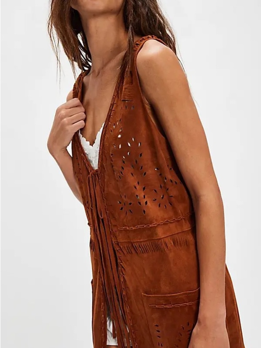 nigel preston long cut suede gilet maxi vest - Picture 2 of 2